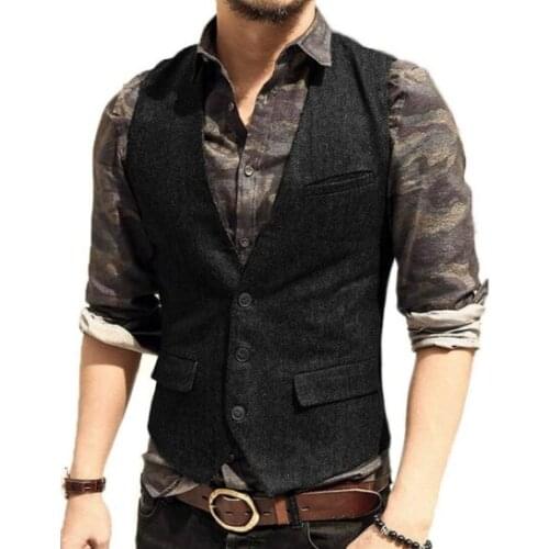 2020 New Comfortable Mens Suit Vest V-neck Wool Tweed Tweed Casual Vest Official Business Vest