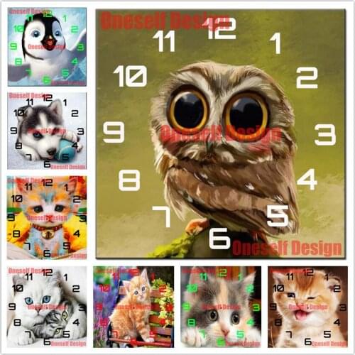 Diy diamond painting full square clock cat diamond art kit cat 5d diamond embroidery sale clock decoration home Christmas gift