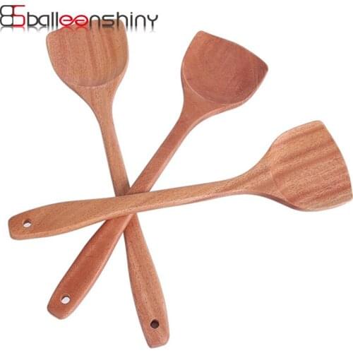 BalleenShiny 1 PC Wooden Cooking Spatula Kitchen Dish Turners Large Soup Spoon with Long Handle Eco-friendly Wooden Tableware