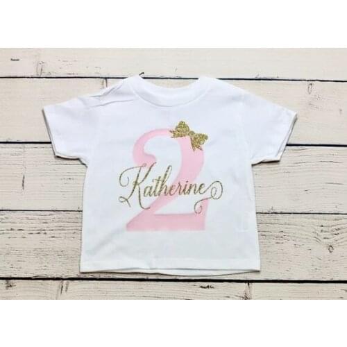 Csutomize glitter first birthday baby shower newborn announcement outfit bodysuit onepiece romper kids t shirts birthday tees