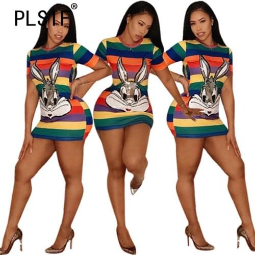 Hot sale cute sexy lady dress summer wear o-neck short sleeve sexy tight short dress cartoon pattern design lovely female dress