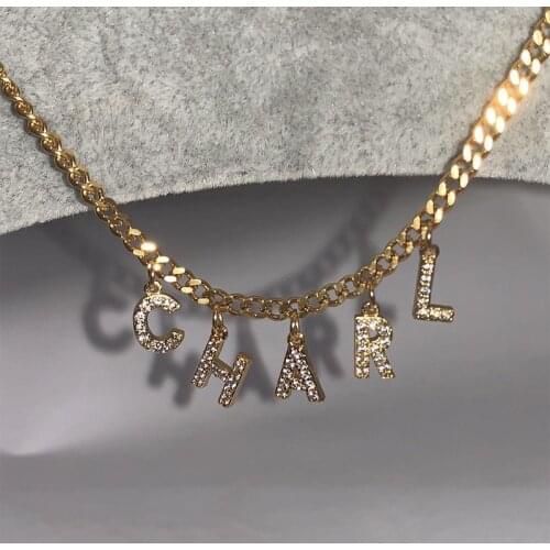 Custom Zircon Initial Letter Necklaces For Women Gold Stainless Steel Chain A-Z Zircon Letter Statement Necklaces Boho Jewelry