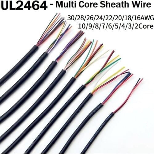 2/5/10M Sheathed Wire Cable 28 26 24 22 20 18 16 AWG Copper Signal Cable 2 3 4 5 6 7 8 10 Core Soft Electronic Audio Wire UL2464