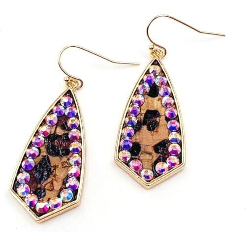 Water Drop Pave AB Crystal Around Cheetah Leopard Statement Arrow Drop Earrings For Women