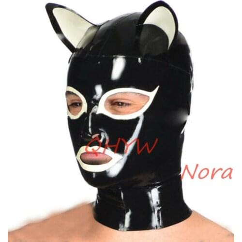 Natural Latex Face Mask Hood FOR MEN Cosplay Costumes Fetish Cosplay Mask Back Zipper Club Wear Anime Halloween Cosplay