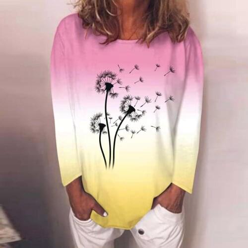 Fashion Gradient Dandelion Printed Blouse Women Casual Loose Shirts Autumn Long Sleeve O-neck Pullover Top blusas mujer Блузки