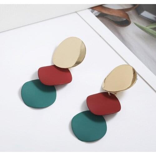 Fashion Color Multilayer Metal Round Wafer Earring For Women Irregular Geometric Alloy Pendant Stud Accessories Jewelry