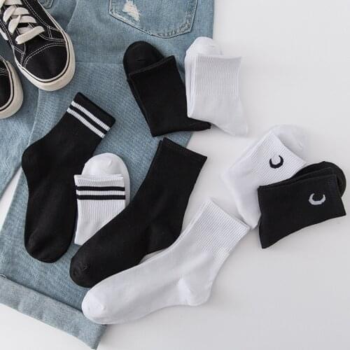 Casual Hip Hop Skateboard Crew Socks Solid Striped Black White Long Socks Harajuku Cotton Soft Breathable Unidex Men/Women Socks