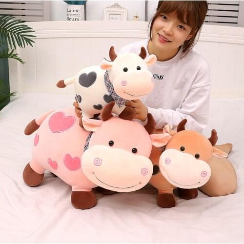New cute hot plush Mascot doll Cows with Love pattern Pillow Cushion Soothing doll soft good quality birthday Christmas Gift