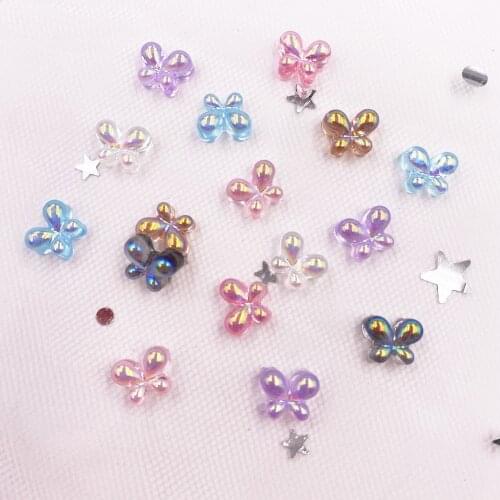 New Mini Shiny AB Resin Butterfly Nail Art 80Pcs Rhinestone Buttons Appliques Scrapbook DIY Manicure Accessories L05