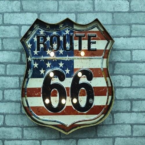 The new US Route 66 Cafe Restaurant Bar Iron Mural walls Hangings with LED vintage home decor manualidades craft iron crafts