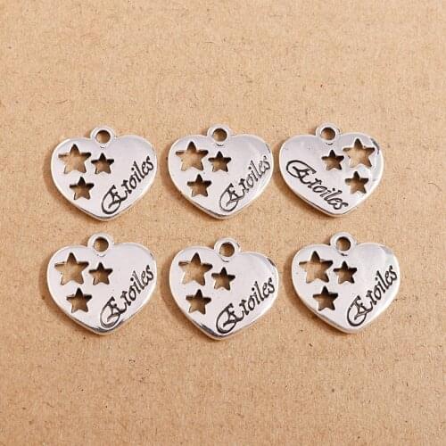 10pcs Stars Heart Charms for Jewelry Making Antique Silver Color Bracelets Necklace Pendant DIY Accessories 18*18mm