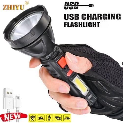 Portable Super Bright Flashlight LED COB Flashlight Long-range USB Rechargeable Small Xenon Lamp Tactical Light Torch Lighter