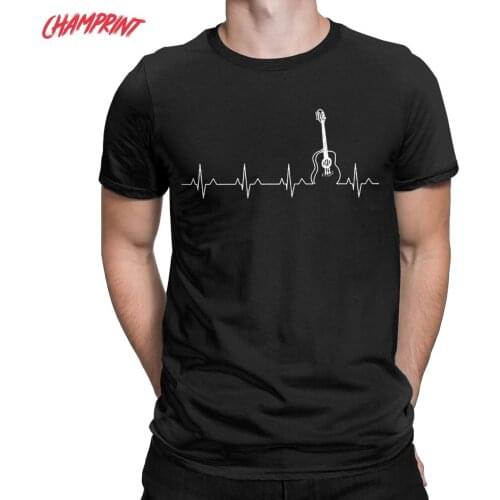 Casual Guitar Heart Beat Heartbeat T-Shirts for Men Crewneck Cotton T Shirt Music Short Sleeve Tees Plus Size Clothing