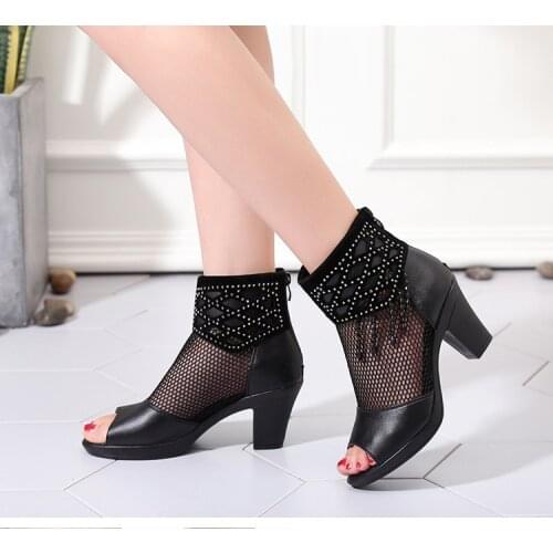 Summer new hot women sandals high heels women shoes fashion Fish mouth net shoes comfortable zipper sandals for women
