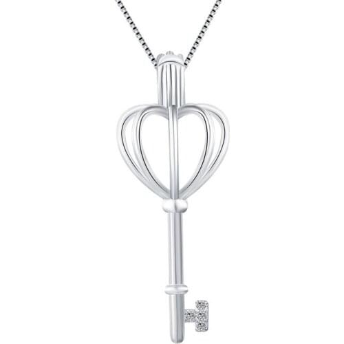 CLUCI 925 Sterling Silver Pendant Women Jewelry Love Key Shaped Real Silver 925 Pearl Cage Pendant Zircon Locket SC030SB