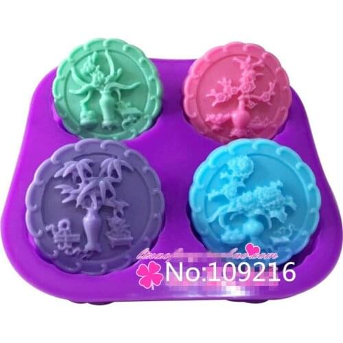 1pcs Four-Holes All Seasons Trees (xj155) Silicone Handmade Soap/Cake Mold Crafts DIY Mold