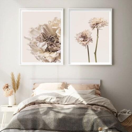 Modern Dried Protea Blooming Flower on Beige Canvas Painting Wall Art Posters Prints Pictures for Living Room Home Decoration