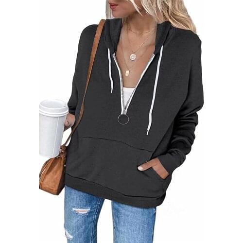 Hoodies Women Solid Color Hooded Pocket Zipper O-Neck Long Sleeve Sweatshirts Femme Clothing Spring Autumn Casual Loose Y2K Tops