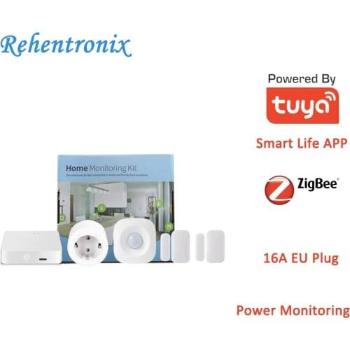 Tuya Smart Home ZigBee Hub PIR Motion Detector Door Sensor EU Type 16A Power Energy Smart Monitoring Kit