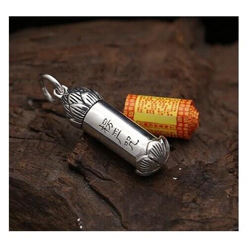 Handmade Vintage 925 Silver Lotus Gau Box Pendant Real Sterling Silver Tibetan Flower Gau Box Buddhist Prayer Box Pendant