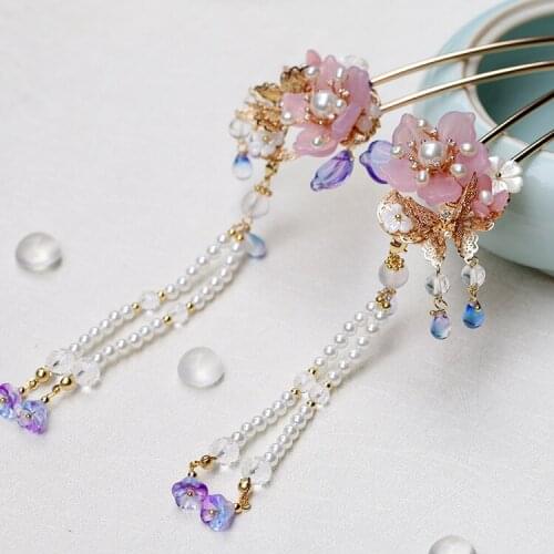 Vintage handmadel bead pearl flower Hairpin combs bun accessories up do Headwear for kimono hanfu COSPLAY XZ