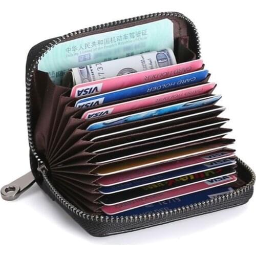 1 pc Men Business Card Holder Genuine Leather Credit ID Holders Women Zipper Pocket Unisex Card Case Zipper Coin Purse
