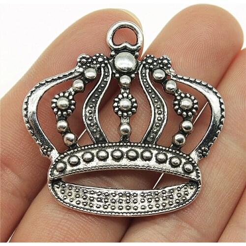 WYSIWYG 2pcs Antique Silver Color Tone 42x41mm Big Crown Charms Pendant For Jewelry Making DIY Jewelry Findings