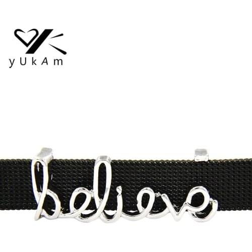 YUKAM Key Believe Word Slide Charms Keeper fit for Stainless Steel Mesh Keeper Bracelets Handmade DIY Jewelry Accessories Making