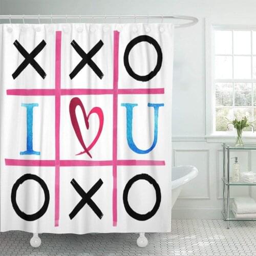 Watercolor Painting Pink Black Color Grids Lines Heart Shower Curtain Waterproof Polyester Fabric 72 x 78 Inches Set with Hooks