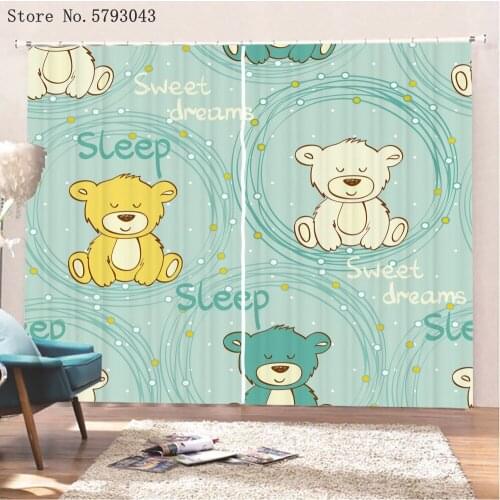 Cartoon Bear Window Curtains 3D Print Home Textile Window Drapes For Teen Kids Window Treatment 2 Panels For Bedroom Curtain