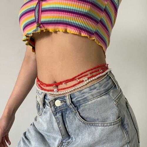 Woman Waist Chain Natural Stone Tassel Belly Chains Rainbow Beaded Imitate Pearl Trend Accessories Sexy Women Body Jewelry