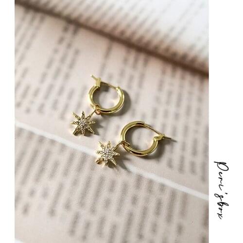 PerisBox Eight-Pointed Star Dainty CZ Huggie Hoop Earrings for Women Cubic Zirconia Cross Pendant Earrings Charm Hoops