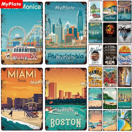 United States Tin Signs Vintage Metal Sign Plaque Wall Decor for Garage Bar Pub Man Cave Decorative Plate Iron City Painting