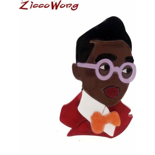 ZiccoWong Fashion Design Black Skin Man Brooch Pins For Men Acrylic Elegant Orange Bow Man Brooch Suit Badge Jewelry Gift