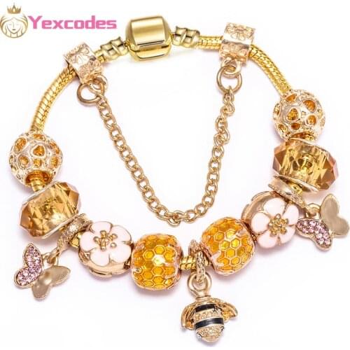 Golden Crystal Love Heart Charm Bracelets & Bangles Gold Color Fine Bracelets for Women Jewellery Pulseira Feminina
