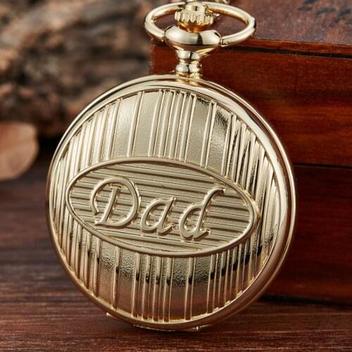 Fathers Day Gold Quartz Pocket Watch Roman Numbers Dial Watches THE GREATEST DAD Grandpa Necklace Fob Chain For Men Gift Box