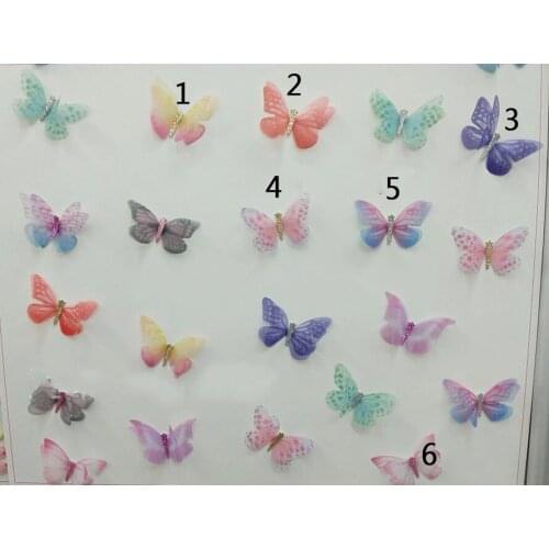 10Pcs 4.9*3.5cm Tulle colored butterfly Appliques for Craft Clothes Wedding dress with earrings, hair accessories