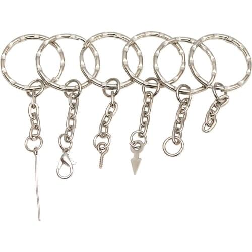 20pcs Silver Color 25mm Keyring ripple Keychain Short Chain Split Ring DIY lobster clasp Key Chains Accessories