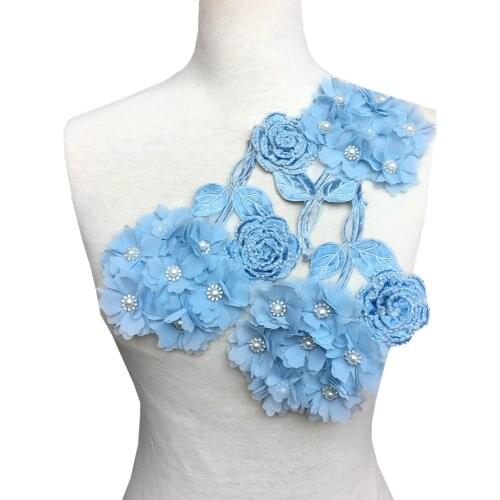 3pc 3D Hydrangea Embroidery Patch Beaded Flower Applique Sew On Embroidered Patches For Clothing Parches Ropa AC1486