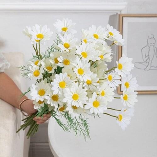 5PCS 5 Head White Daisy Artificial Flowers Branch Bouquet for Home Wedding Garden Decoration DIY Bridal Silk Fake Flower