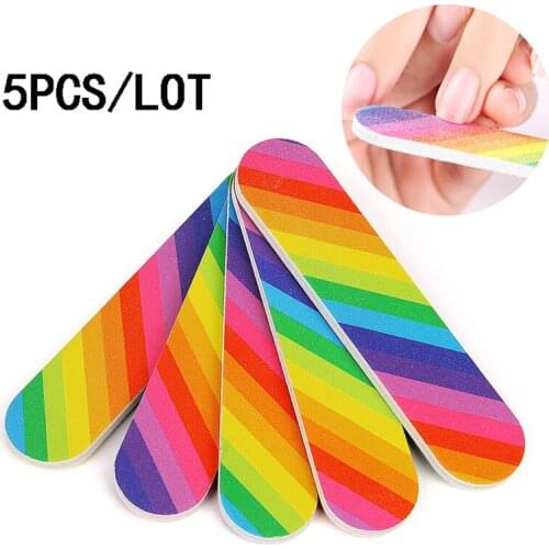 5PCS Rainbow Mini Nail File Block Sanding Buff Remove Acrylic Gel Polish Professional Nail Files for Manicure Pedicure Tools
