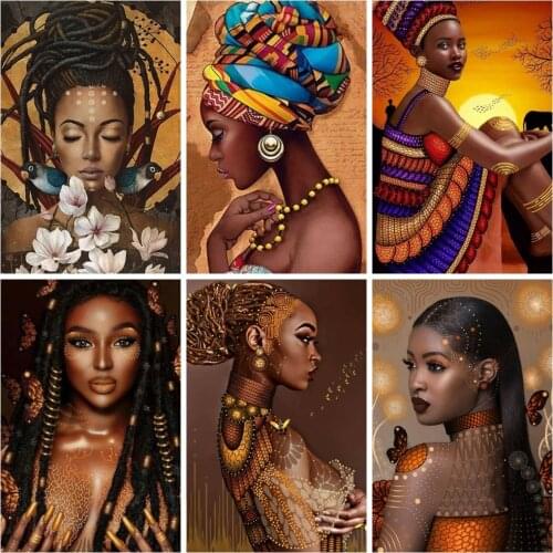 Huacan Full Diamond Embroidery Mosaic African Woman 5D Diamond Painting Cross Stitch Portrait Needlework Home Decoration