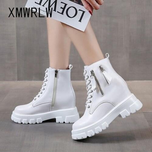 XMWRLW 2021 PU Leather Women Ankle Boots Fashion Zip Hidden Heel Ladies Boots Warm Plush Women Winter Ankle Boot Winter Shoes