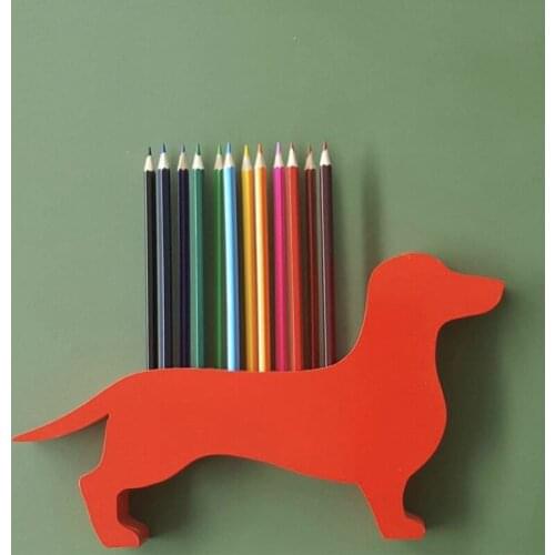 Wood Crayon Holder Pen Organizer Display for Kids Children Room Decorations Lovely Dachshund Pencils Pens Storage Racks Office