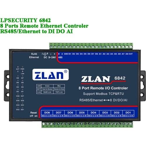Remote IO Controler 8 Ports RS485/Ethernet to DI DA AI Modbus RTU TCP Digital Input Output 8 channels multi-serial I/O module