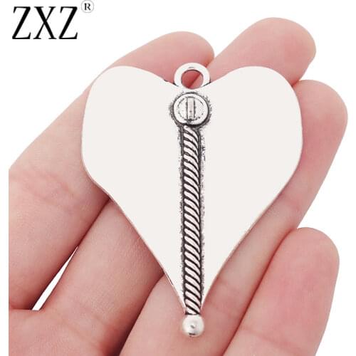 ZXZ 5pcs Large Heart Charms Pendants for Necklace Jewelry Making Findings 56x43mm