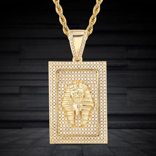 Hip Hop Iced Out Egyptian Pharaoh Pendant Pave Cubic Zircon Card Necklace For Men Rock Jewelry Dropshipping