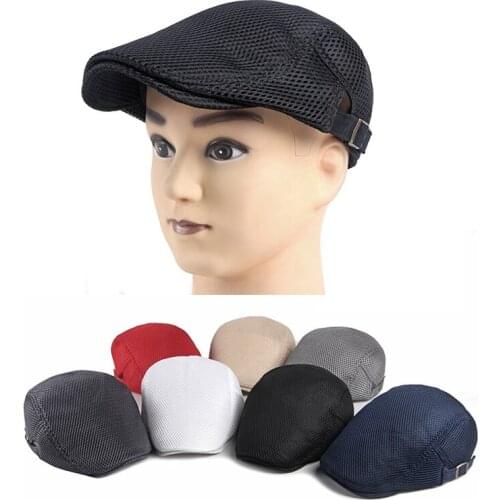 Men Adjustable Retro Mesh Beret Hat Women Solid Color Casual Breathable Sun Hat Newsboy Detective Restaurant Work Painter Gorra