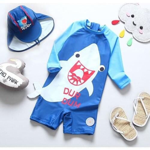 1~8Year Boys Swimwear Cute Shark 2021 Summer One Pieces Swimsuits Toddler Floating suit Children Surfing Kids Cartoon Beach Wear